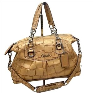 RARE COACH ASHLEY SATCHEL FAUX CROC TAN CAMEL HAND SHOULDER BAG FALL RETIRED GUC